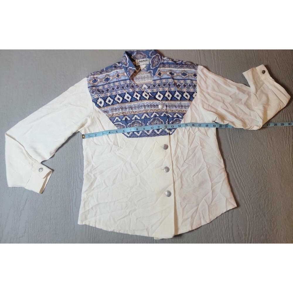 ♡Banjo Dallas Texas white and blue patterned button up shirt Size M‎ #western